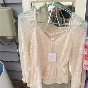 LC Lauren Conrad Ivory Lace Peplum Blouse